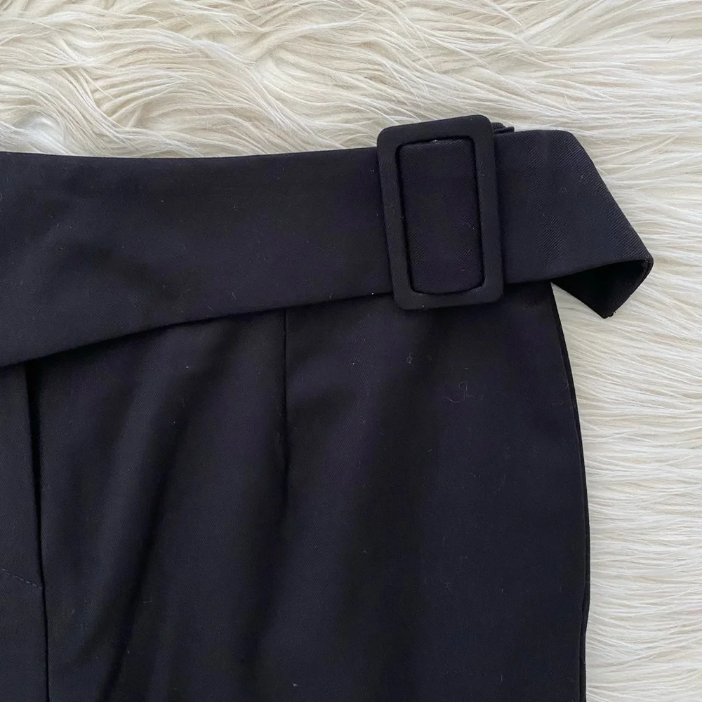 Marcella Black Straight Wide Leg Asymmetrical Waist Panel Jordan Pants Trousers - Picture 6 of 14